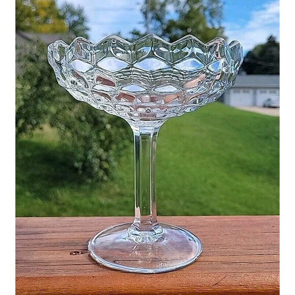 Fostoria American Pattern Clear Compote Stemmed 6 inches FLAW - Picture 2 of 14